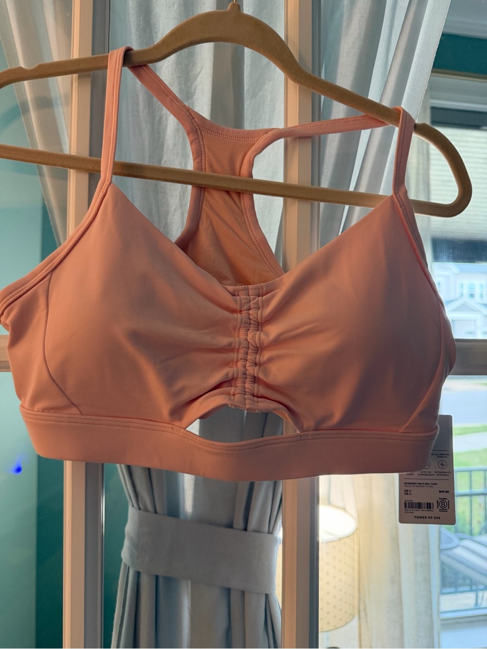 NWT Athleta Peach-Pink Racerback Sports Bra with Ruched Front